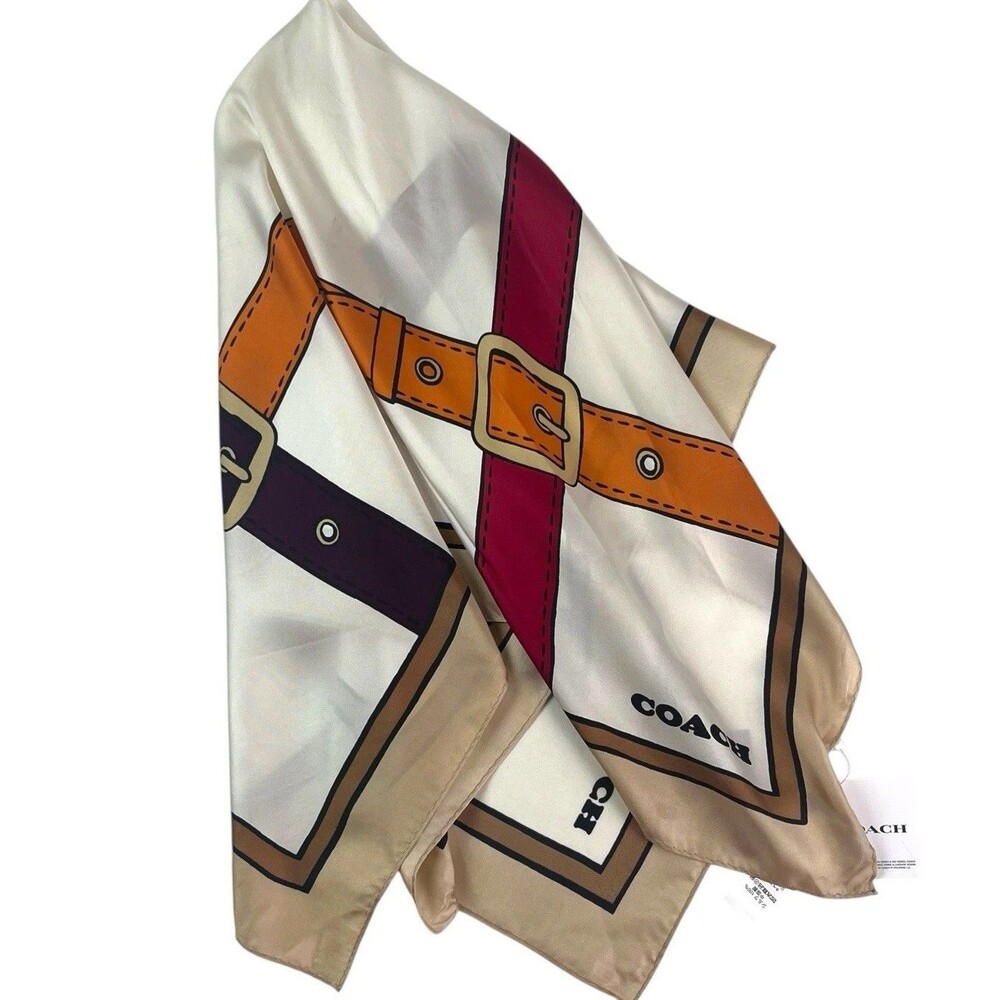 COACH Trompe L'Oeil Belt Print Silk Scarf 35x35 Equestrian Preppy Old Money NWT